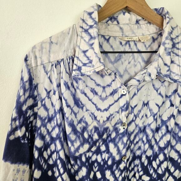 Beaches & Boho Seas the Dream Tie Dye Tunic Top Blouse XL Blue Roll Tab Sleeve - Picture 2 of 10